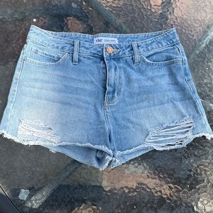 YMI Distressed Light Blue High-Rise Denim Shorts